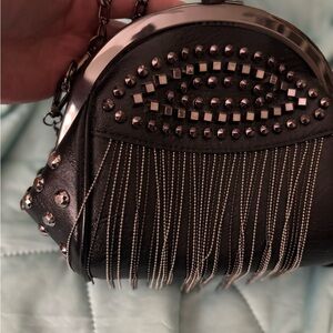Black Studded Chain Fringe Bag